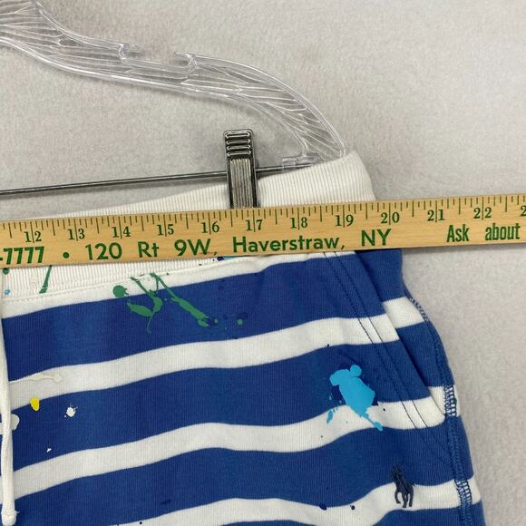 POLO RALPH LAUREN Shorts Womens XL Paint Splatter Striped Fleece 4" Sweat Blue - Picture 10 of 13